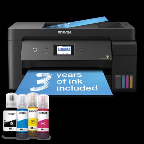 מדפסת משולבת Epson EcoTank L14150 – מבט חזיתי עם בקבוקי דיו