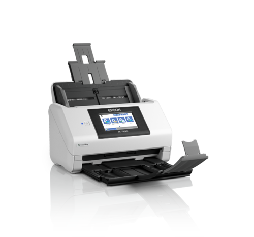 סורק מסמכים רשתי Epson WorkForce DS-790WN – מבט אלכסוני עם מגשים פתוחים