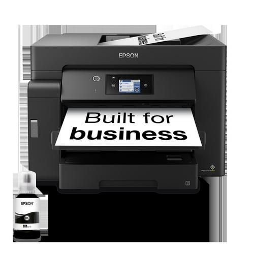 מדפסת משולבת Epson EcoTank M15140 A3 – מבט חזית עם בקבוק דיו