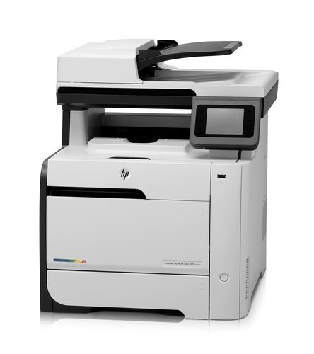 מדפסת לייזר צבעונית משולבת HP LaserJet Pro 400 color MFP M475dn – מבט מלפנים עם מסך כבוי