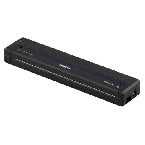 מדפסת ניידת A4 Brother PJ-723 – מבט מזווית שמאל עם חיבורי USB ומתח