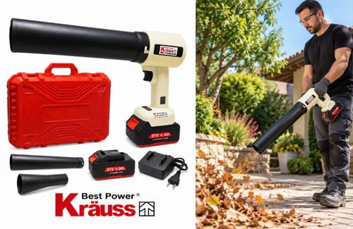 מפוח טורבו חזק במיוחד ! נטען Krauss MAK-7799-Li-Turbo 20V Brushless +[ סוללות ומטען ]