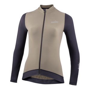 חולצת רכיבה נשים WRAP LS LADY JERSEY חום-שחור ארוכה אלסטית טכנית מחממת שוברת רוח מנדפת ומתקדמת