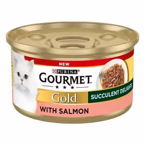 גורמה Gourmet גולד נתחי סלמון ברוטב – מזון לח לחתול 85 גרם