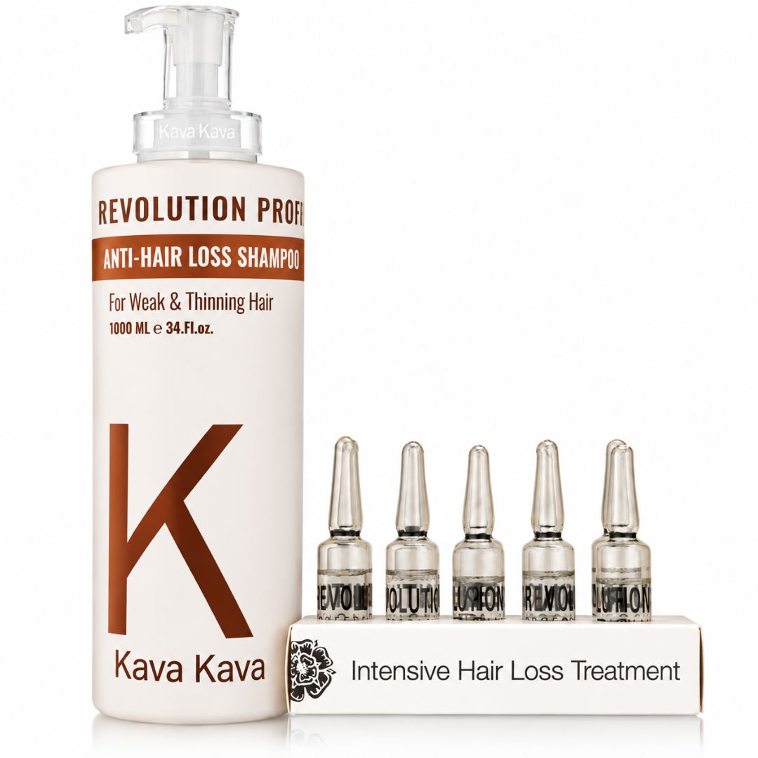 סט נגד נשירה שמפו לשיער +אמפולות נגד נשירה  KAVA KAVA קווה קווה 1000 מ"ל