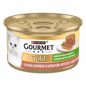 גורמה Gourmet גולד פטה ברווז, גזר ותרד – מזון לח לחתול 85 גרם