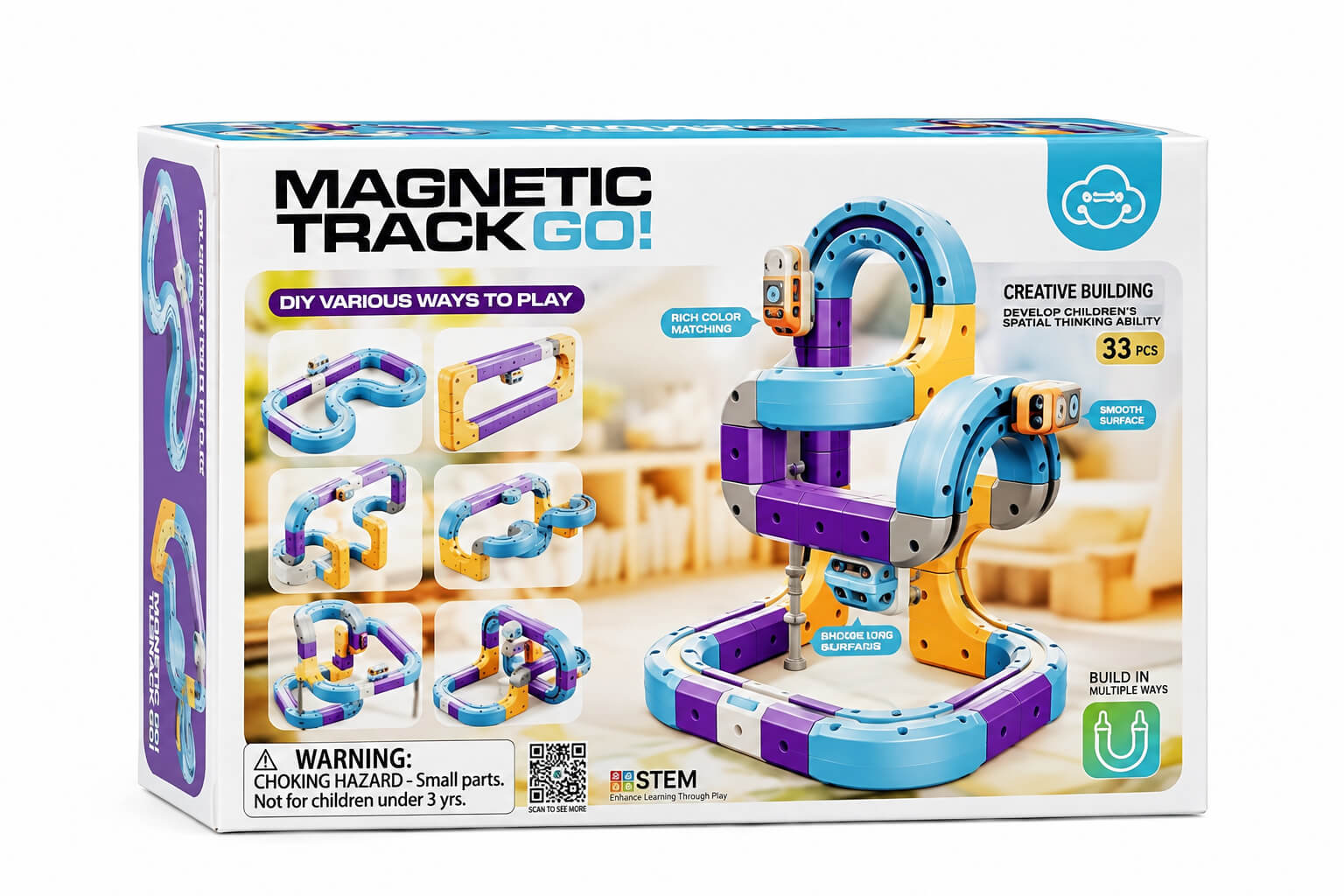 ערכת מסלול רכבת מגנטי תלת־ממדי 54 חלקים Simply Bibo