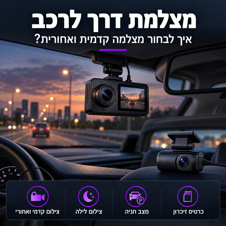 מצלמת דרך לרכב – המדריך לבחירת Dashcam קדמית ואחורית