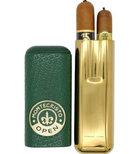 נרתיק מונטה קריסטו Open ירוק וזהב ל־2 סיגרים – Montecristo Open Leather Cigar Case