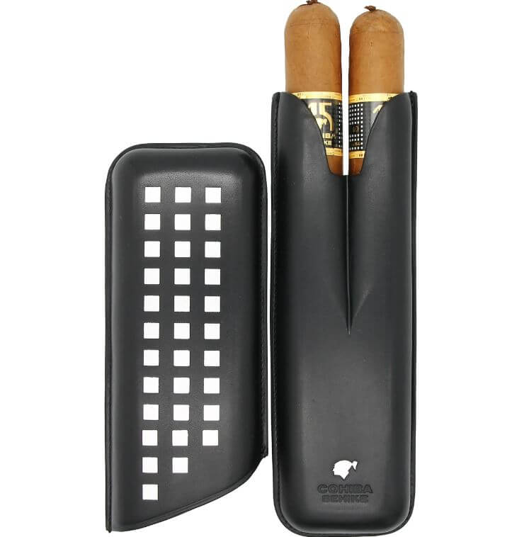 נרתיק עור קוהיבה בהיקה שחור ל־2 סיגרים – Cohiba Behike Leather Cigar Case