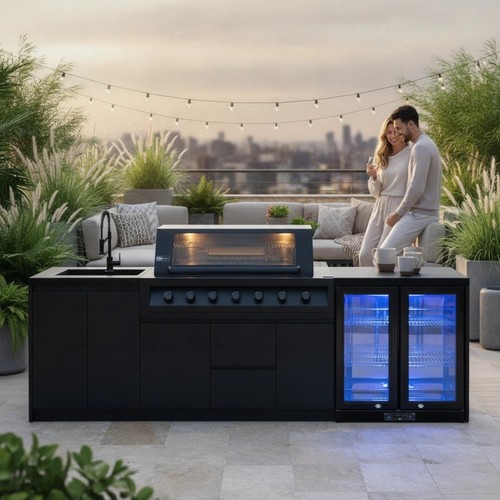 מטבח חוץ דגם אקפולקו 6 מבערים עם מקרר כפול וכיור