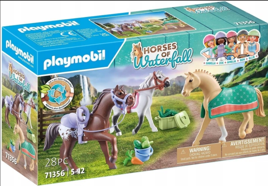 ערכת משחק 3 סוסים ואביזרי רכיבה Playmobil Waterfall Ranch 