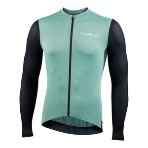 חולצה ארוכה קייצית לרכיבת אופניים לגברים PURE LS JERSEY ירוק-שחור טכנית אלסטית דקה ומאווררת מסננת קרינה