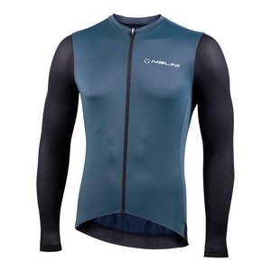 חולצה ארוכה קייצית לרכיבת אופניים לגברים PURE LS JERSEY כחול-שחור טכנית אלסטית דקה ומאווררת מסננת קרינה