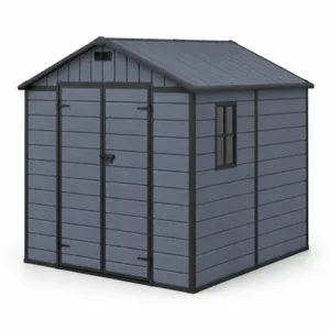 מחסן גינה פלסטיק גדול דמוי עץ 230X244 עם דלת כפולה וחלון – דגם סטוקהולם