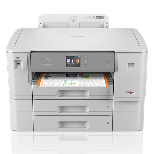 מדפסת הזרקת דיו צבעונית A3 Brother HL-J6100DW - מבט קדמי עם שלושה מגשי נייר