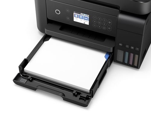 מדפסת Epson EcoTank L6170 - תקריב מגש נייר פתוח ופאנל בקרה