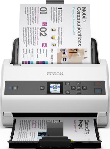 סורק מסמכים Epson WorkForce DS-870 - מבט חזית עם מסמכים