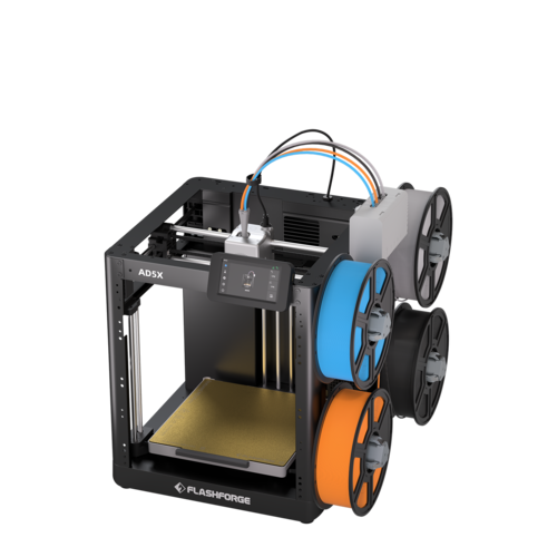 מדפסת תלת מימד Flashforge AD5X (Adventurer 5X), מבט אלכסוני עם ארבעה גלילי חוט