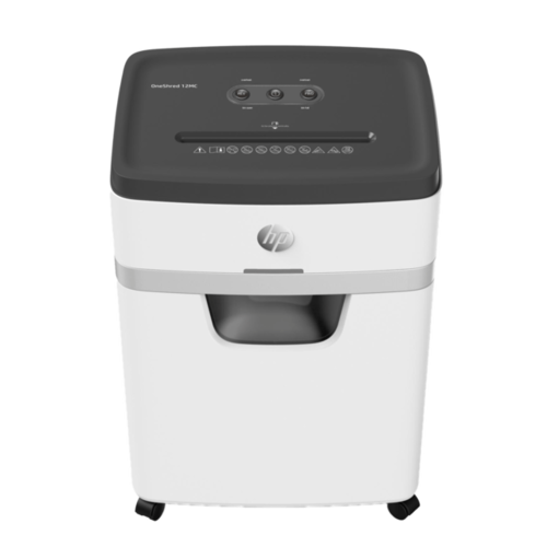 מגרסת פתיתים HP OneShred 12MC, מבט חזית מלמעלה עם לוח הבקרה
