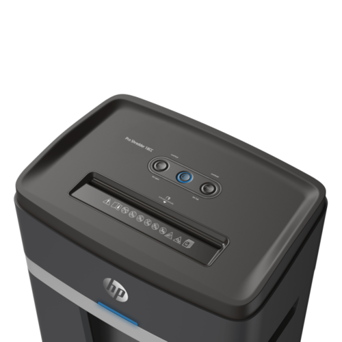מגרסת HP Pro Shredder 18CC, מבט על לוח הבקרה והפתח מלמעלה