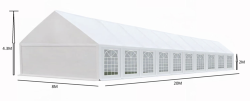 אוהל לאירועים 8X20 פרמיום PVC חזק במיוחד TENT-PRO