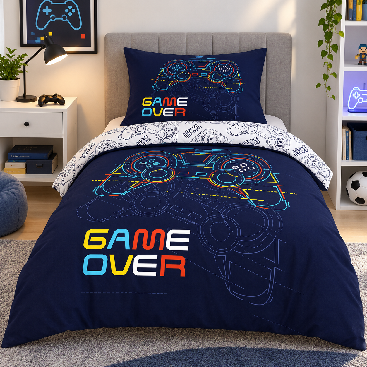 סט מצעים מיטה וחצי 100% כותנה - דגם GAME OVER