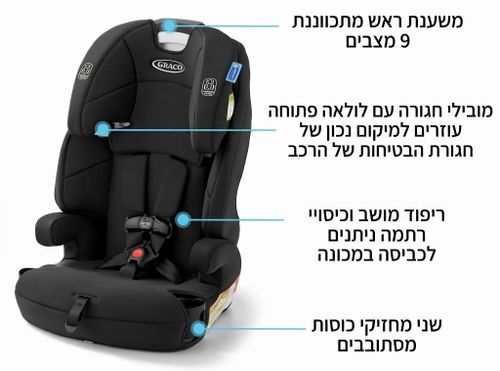 כסא בטיחות ובוסטר טרנזישן 3 ב 1 Tranzitions - שחור Proof