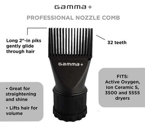 פיית מסרק מקצועית למייבש שיער Gamma+ – 32 שיניים בצבע שחור