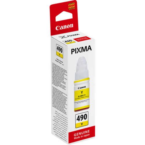 דיו מקורי Canon GI-490 Y צהוב – אריזה בזווית