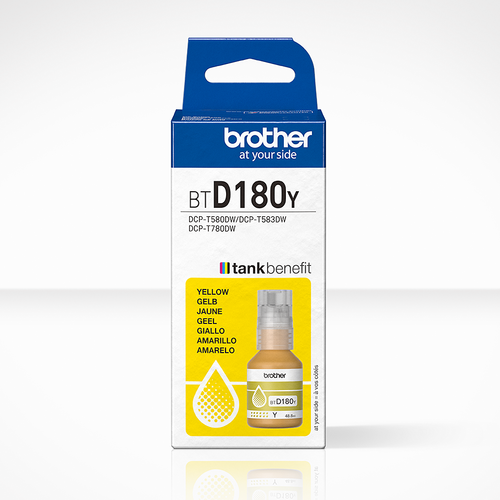 בקבוקון דיו מקורי Brother BTD180Y צהוב – אריזה