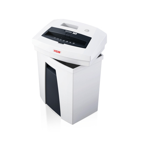 מגרסת נייר HSM Securio C16 - מבט מלמעלה עם המכסה מורם וחלל הפח פתוח