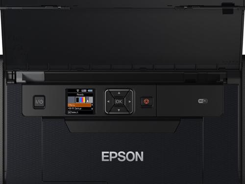 מדפסת הזרקת דיו ניידת Epson WorkForce WF-100W - מבט עליון על לוח הבקרה והמסך
