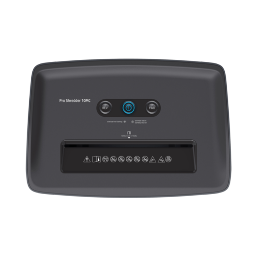 מגרסה HP Pro Shredder 10MC - מבט מלמעלה על לוח הבקרה והפתח