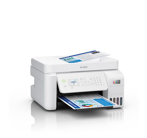 מדפסת הזרקת דיו משולבת Epson EcoTank L5296 עם מסמך ב-ADF והדפסה במגש, מבט בזווית