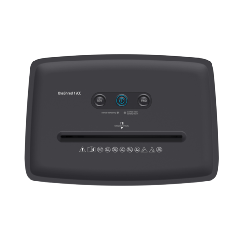 מגרסת פתיתים HP OneShred 15CC, מבט מלמעלה על לוח הבקרה והפתח