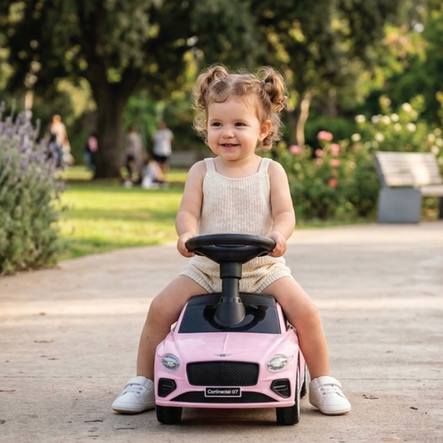 בימבה בנטלי קונטיננטל ג'י-טי 2 ב-1 לפעוטות עם מוט דחיפה להורים, מעקה בטיחות והגה מוזיקלי - ורוד