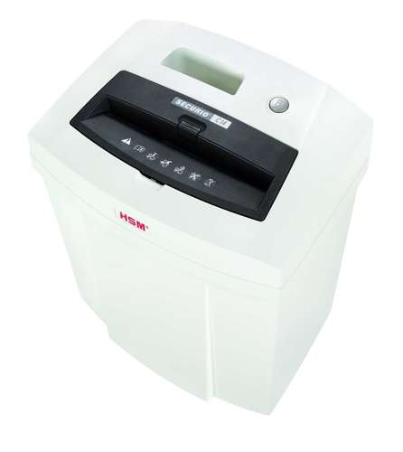 מגרסת נייר HSM Securio C14, מבט עליון אלכסוני על פתח ההזנה והלוח