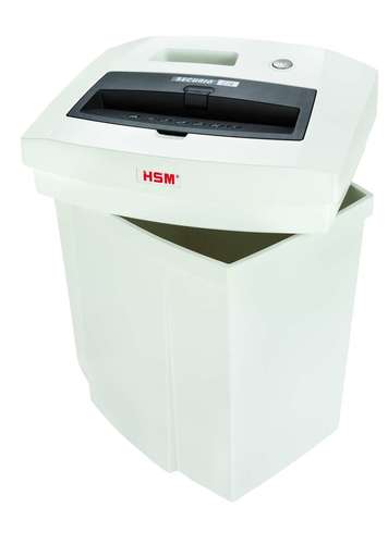 מגרסת נייר HSM Securio C14 עם הראש מורם וחשיפת מיכל הגרוס