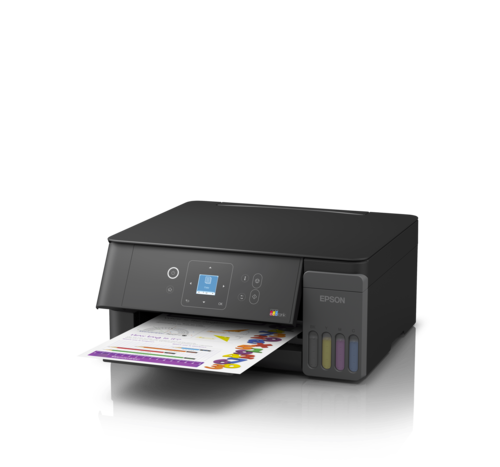 מדפסת הזרקת דיו משולבת Epson EcoTank L3360 - מבט צד ימין עם מיכלי הדיו
