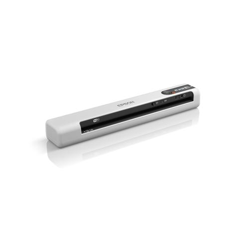 סורק נייד אלחוטי Epson WorkForce DS-80W – מבט אלכסוני, הקצה השמאלי קרוב למצלמה