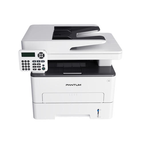 מדפסת לייזר משולבת Pantum M6800FDW – חזית עם מגש המזין האוטומטי פתוח