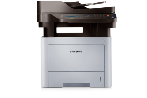 מדפסת לייזר משולבת Samsung ProXpress M3370FD - מבט חזית עם מזין מסמכים ולוח בקרה