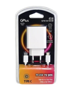 מטען קיר Type-C PD 45W כולל כבל Type-C