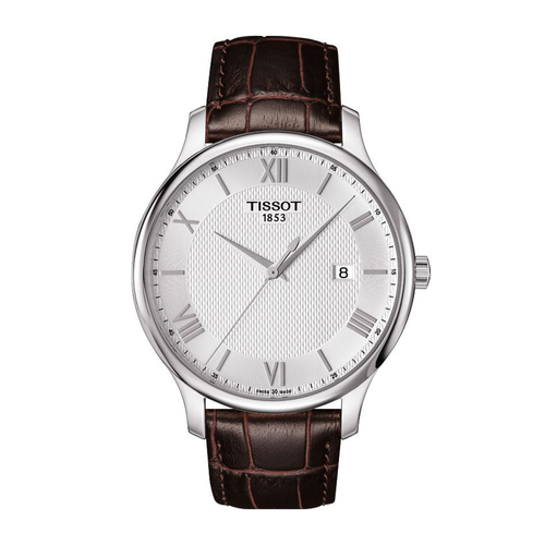 שעון TISSOT דגם T0636101603800 לגבר לוח כסוף רצועת עור בצבע חום