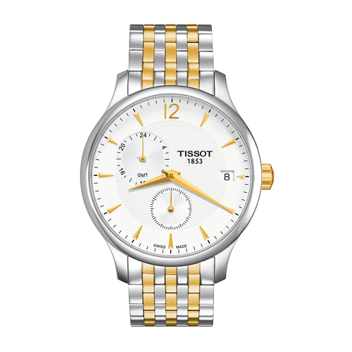 שעון TISSOT דגם T0636392203700 לגבר לוח כסוף רצועת פלדת אל-חלד בצבע דו-גוני כסוף וזהב