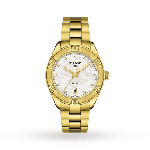 שעון TISSOT דגם T1019103311601 לאישה לוח לבן אם הפנינה רצועת פלדת אל-חלד בצבע זהב