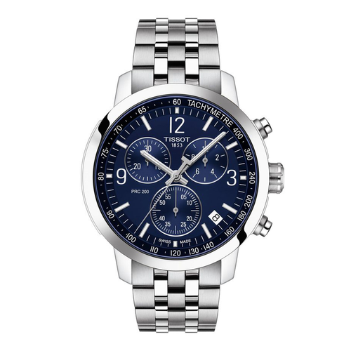 שעון TISSOT דגם T1144171104700 לגבר לוח כחול רצועת פלדת אל-חלד בצבע אפור