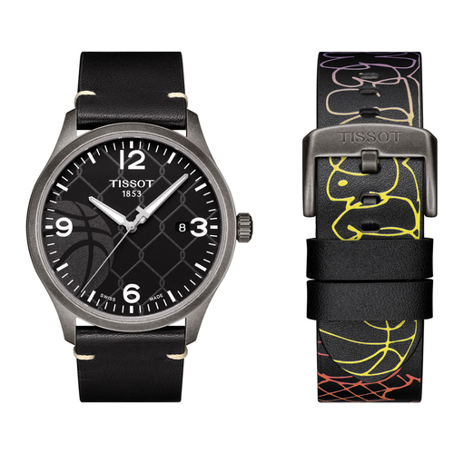 שעון TISSOT דגם T1164103606700 לגבר לוח אפור כהה רצועת עור בצבע שחור