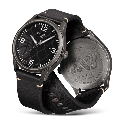 שעון TISSOT דגם T1164103606700 לגבר לוח אפור כהה רצועת עור בצבע שחור – תמונה 2